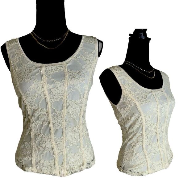 Moa Moa lace dainty coquette corset blouse cream colored tank Top size medium - Picture 1 of 9